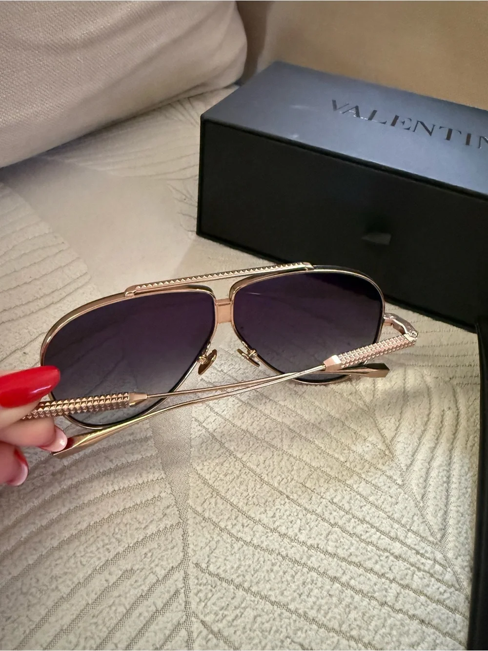Valentino Rose Gold Aviator Sunglasses with Gradient Brown Lenses